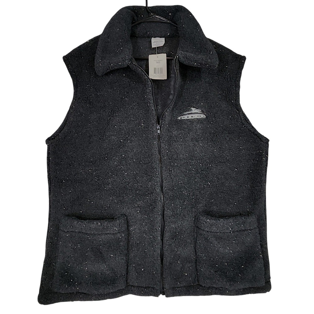 Vtg made Canada Par Filmar PILOT Fleece Vest L Men Black‎ Full Zip Gorpcore NEW